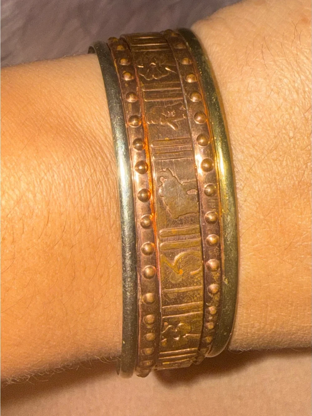 Copper-Tone Patterned Cuff Bracelet - Women Jewelry three tone real copper